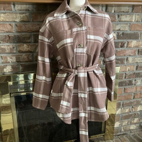 A New Day brown Plaid Tie Front Jacket Size XS - Picture 2 of 8